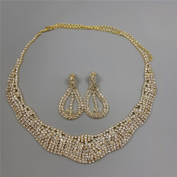 Explosive Diamant Welle Stil Halskette Ohrringe Braut Hochzeit Zubehör Schmuck Set_voghion.com