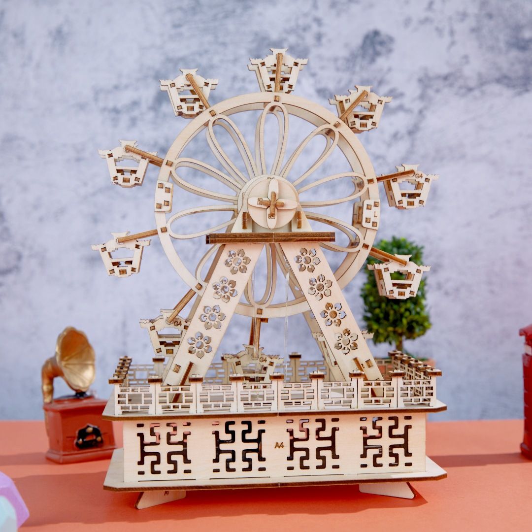 Rotující ruské kolo, hudební skříňka, dřevěná 3D puzzle, model hudební skříňky, dětské vzdělávací hračky, DIY ručně vyráběné dárky_voghion.com