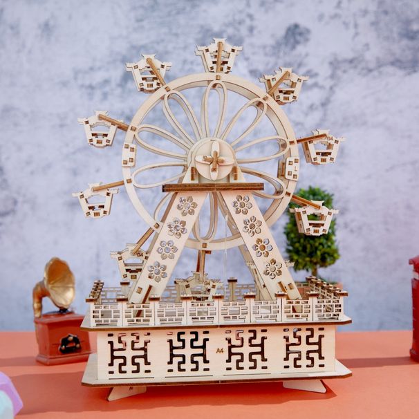 Rotující ruské kolo, hudební skříňka, dřevěná 3D puzzle, model hudební skříňky, dětské vzdělávací hračky, DIY ručně vyráběné dárky_voghion.com