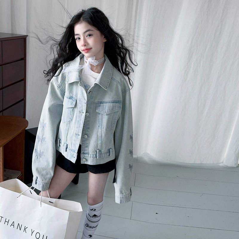 Kızlar 2025 İlkbahar ve Sonbahar Retro Kot Ceket Kore Tarzı Bol Kısa Tasarım Günlük Moda Çocuk Üstleri Trendi_voghion.com
