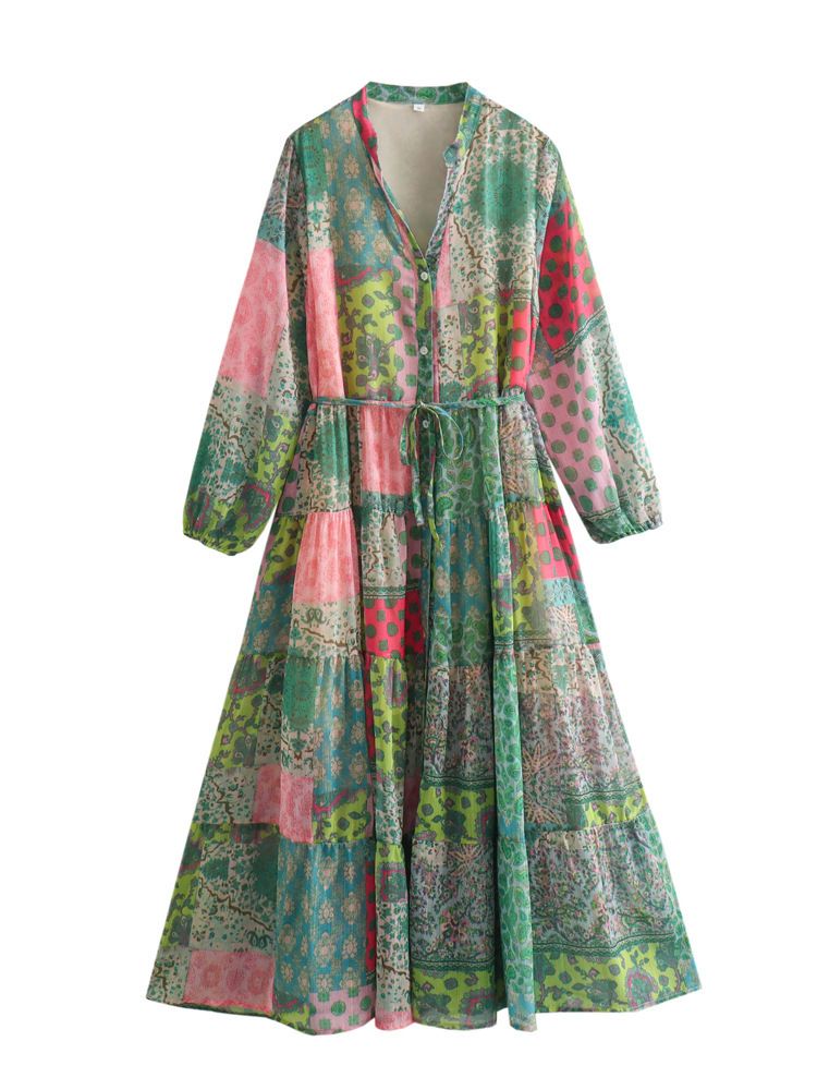 Pomlad 2024 Novo potiskano dolgo krilo, žensko krilo z velikim obeskom iz zlate žice_voghion.com