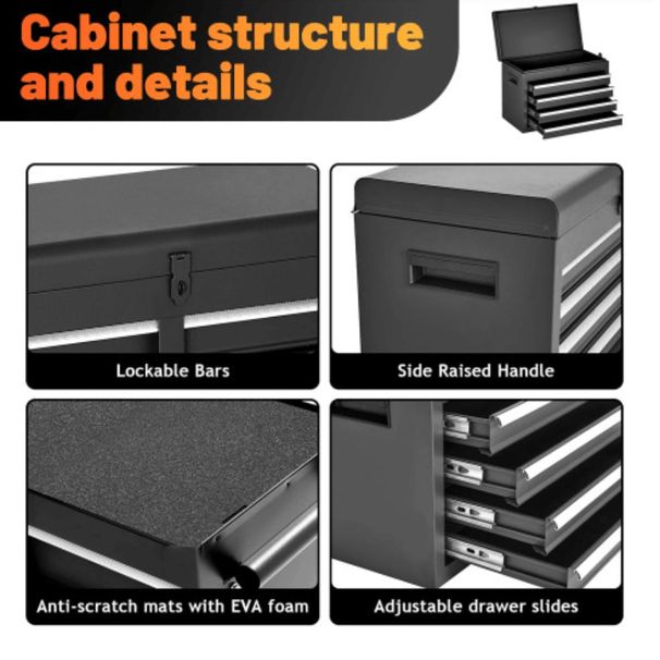 Scaffale portaoggetti con ruote bloccabili, regolabile, con rivestimento staccabile, L, cassettiera universale con 5 cassetti e parte superiore per utensili._voghion.com