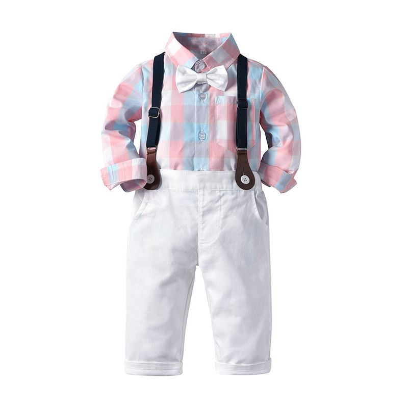 Baby clothes Boys' long-sleeved boys' shirt suspenders casual trousers bow tie two-piece set_voghion.com