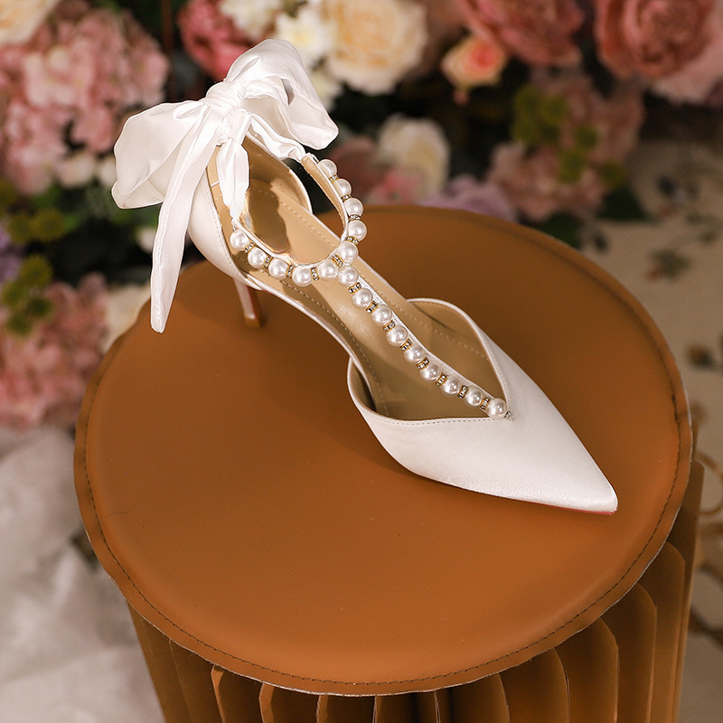 Hochhackige Sandalen 2024 Baotou Pearl Thin Heel Multifunktionale spitze Einzelschuhe_voghion.com