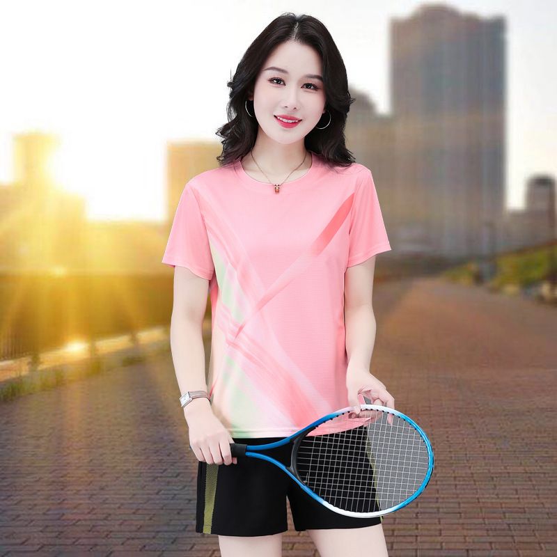 Ice Silk Sports Damen Sommer Thin Edition 2025 Neues schnelltrocknendes Fitness-Freizeitkleidungs-Kurzarm-Shorts-Zweiteiler-Set_voghion.com