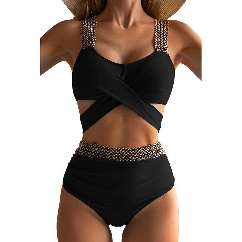 2025 New Two-Piece Tight Swimsuit Sexy Cross Backless Bikini Swimwear_voghion.com