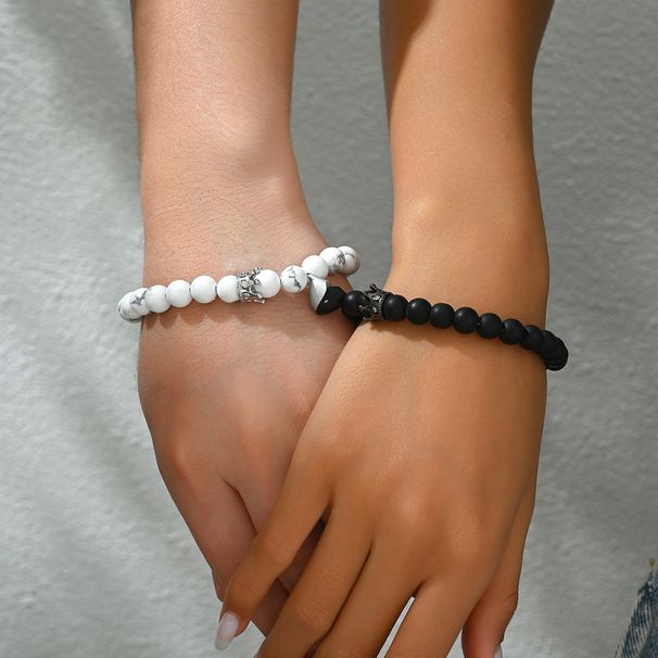 Fashion OL Pure Hand Woven Bracelets Couples Personalized Natural Stone Crown Magnetic Design Bracelet_voghion.com
