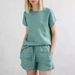 Damenbekleidung Kurzarm Urban Baumwolle und Leinen Retro Mode Lässig Einfarbig Top Kordelzug Shorts Anzug_voghion.com
