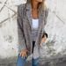 Elegant Houndstooth Blazer Coat For Women - Vintage-Inspired Long Sleeve Open Front Cardigan With Notched Collar, Loose Fit, Pockets_voghion.com