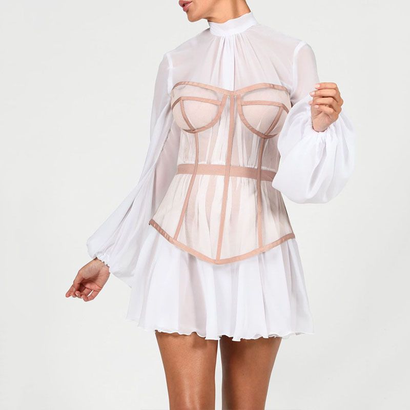Robe en maille ajourée à la taille pour femme, jupe deux pièces à la mode_voghion.com