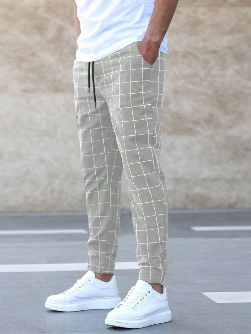 Men's Clothing 2025 New Plaid Casual Pants Fashion Men's Casual Pants Rope Pants_voghion.com