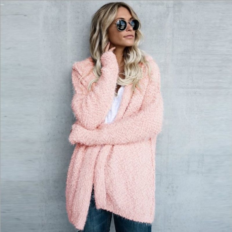 Abrigo tipo cárdigan con capucha para mujer_voghion.com