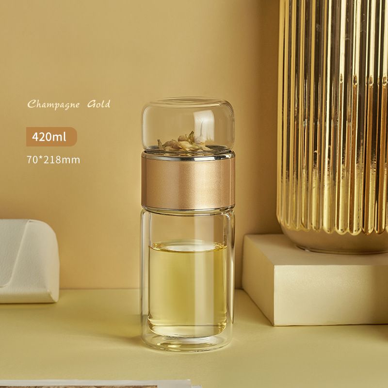 Borosilicate Glass Double Layer Tea Water Cup Double Layer Tea Water Bottle With Filter Infuser Tumbler Drinkware Set Dr_voghion.com