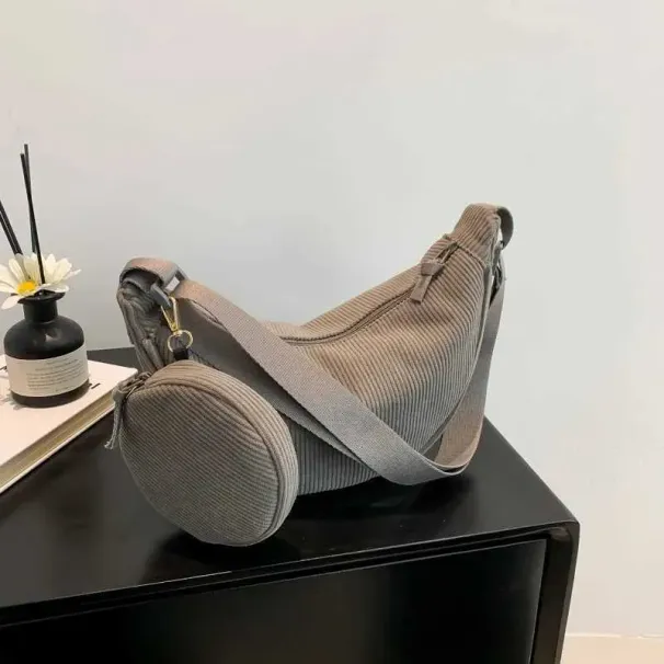 Casual Corduroy Womens Hobos Shoulder Bags Simple Solid Color Ladies Crossbody Bag Versatile Commuter Female purse_voghion.com