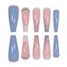 Uñas postizas francesas a rayas azules, largas, reutilizables, con pegamento o gel, ideales para mujeres._voghion.com