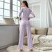 Women's Winter Pajama Set Long Sleeve Thermal Pajamas, Sexy V-Neck Loungewear Two Piece Set_voghion.com
