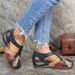 Women's Summer Sandals Sports Sandals Hollow Velcro Low-top Bag Heel Color Block Wedge Round Toe Crocodile Shoes_voghion.com