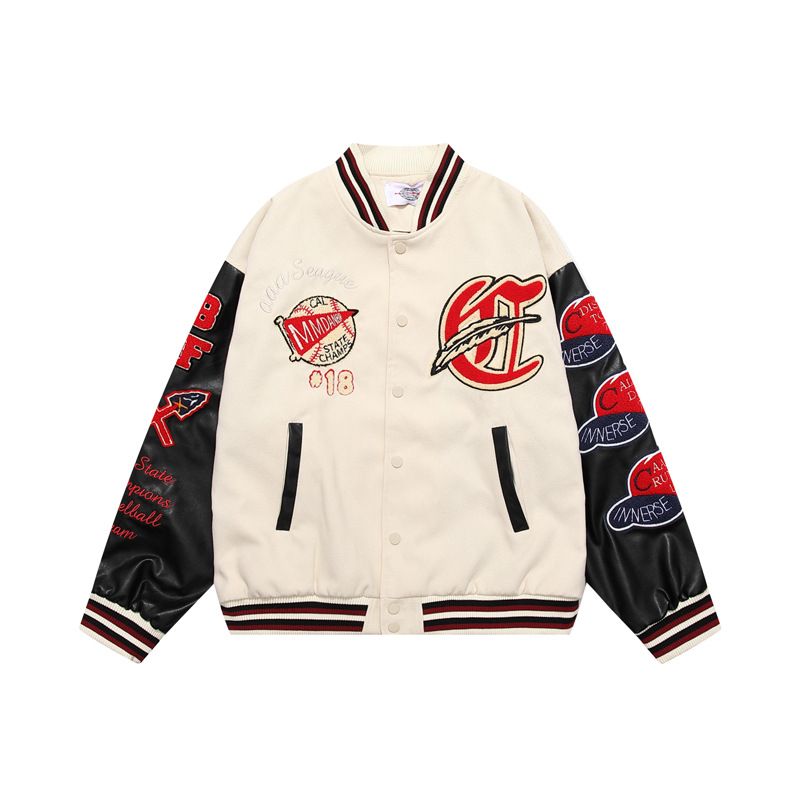 Men's Clothing college style street baseball uniforms for men and women autumn and winter quilted retro loose all-match cardigan leather sleeve jacket_voghion.com