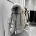 Women's Long Puffer Coat With Fox Fur Collar – Oversized Fit, RDS-Certified White Goose Down, Belted Waist For A Flattering Silhouette_voghion.com