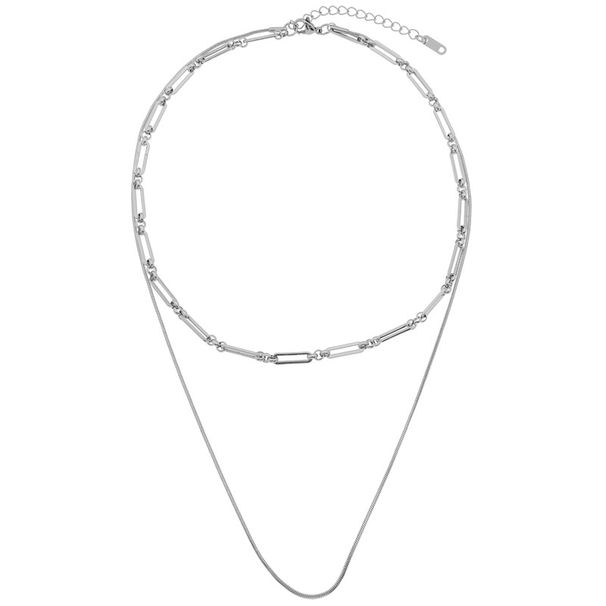 Collana semplice e versatile con doppio strato di giunzione per uomo e donna, collana con clavicola a forma di osso di serpente impilato, personalità hip hop_voghion.com