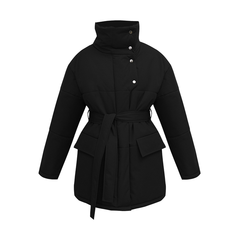 Damenbekleidung Rollkragen-Baumwollmantel Temperament Pendelmode Warmer winddichter Rollkragen-Baumwollmantel mit Gürtel_voghion.com