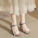 2308-11 Open Toe Sandals For Women With Appliqué, One-Strap Buckle, Thin Heel, Denim High Heels, French Style, Elegant_voghion.com