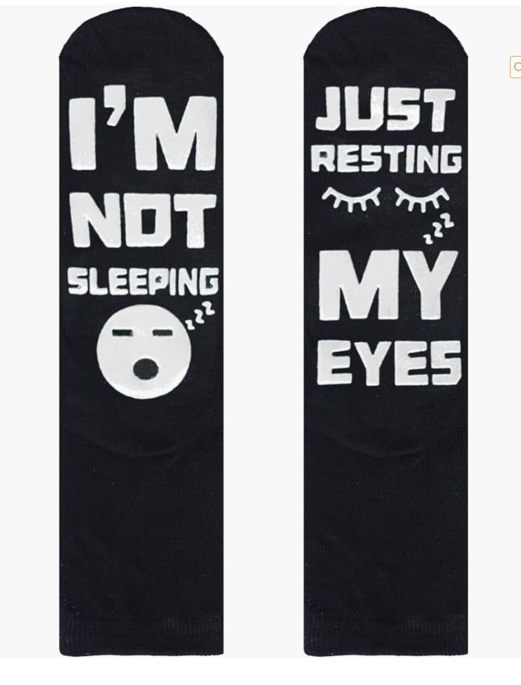 Unisex Black and white dotted eyelashes sleeping face socks i'm not sleeping just resting_voghion.com