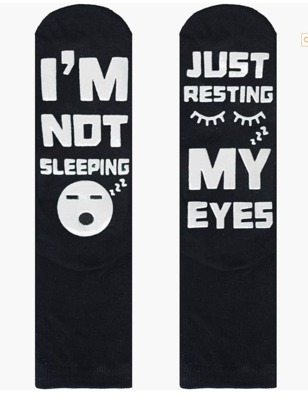 Unisex Black and white dotted eyelashes sleeping face socks i'm not sleeping just resting_voghion.com