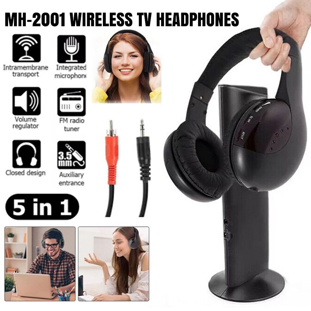 5 in 1 kabellose TV-Kopfhörer, Heim-Headset für Fernseher, Fernsehen, Ohrmikrofon, UK_voghion.com