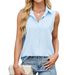 Damen Chiffon Button-Down-Weste Top Ärmellose Bluse – Leichte Lockere Passform Büro Casual Frühling Sommer Mode_voghion.com