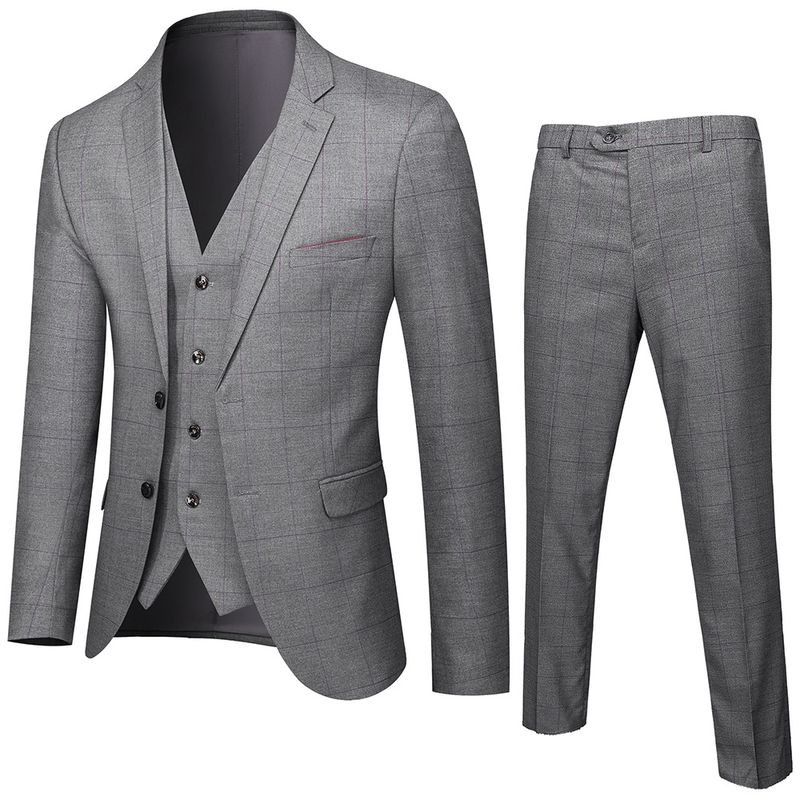 Men's Clothing Autumn New Men Plaid Business Casual Suit Suit Slim Marriage Groom Suit Men_voghion.com