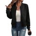 Women’s Zip-Up Bomber Jacket – Geometric Jacquard Polyester Casual Coat, Loose Fit Streetwear Outerwear In 8 Colors (Black/Army Green/Caramel)_voghion.com