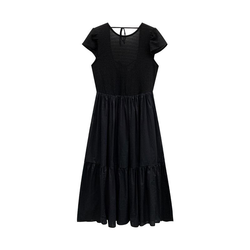 【Keine Rückgabe oder Umtausch】OXI Thirteen Lines Damenkleid im französischen Stil, weiß, lang und kurzärmlig_voghion.com