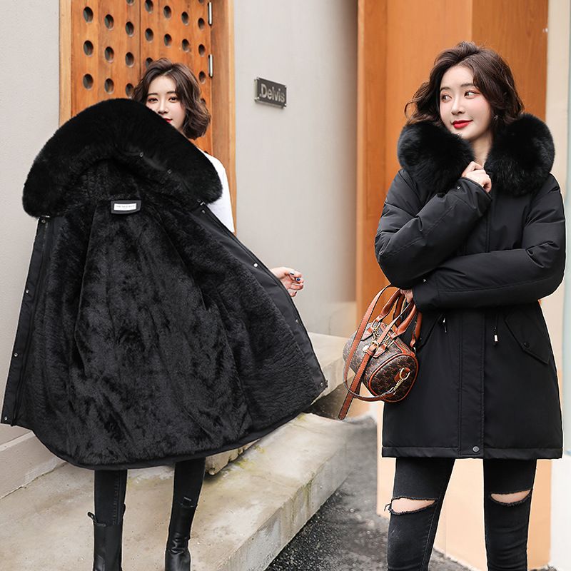 M-3XL Winter Women Parka 2023 Fashion Long Coat Wool Liner Hooded Parkas Slim Fur Collar Jacket Warm Snow Wear Padded_voghion.com