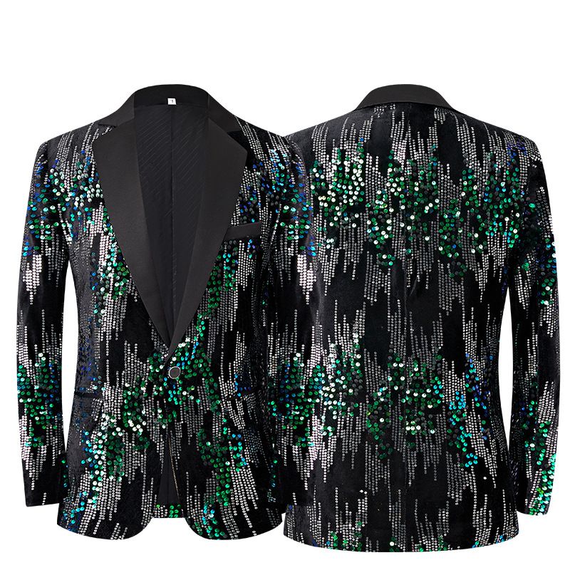 Herrenbekleidung Herrenanzugjacke mit Pailletten im britischen Stil für Host-Laufsteg-Kleidung, Tanz, Sänger, Bar, Performance-Kleidung_voghion.com