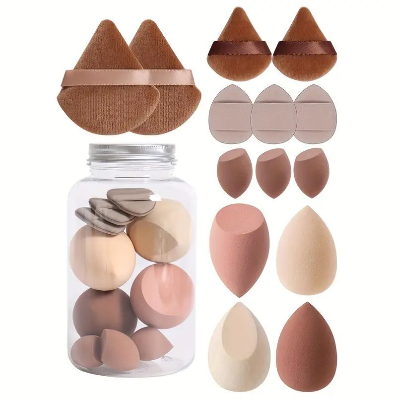 Schönheit & Gesundheit 14-teiliges Set mit Drift-Flaschen-Make-up-Eiern, superweichem Schwamm, Puderquaste, fügsam, trocken und nass, Dual-Use-Make-up-Eier, Make-up-Eier_voghion.com