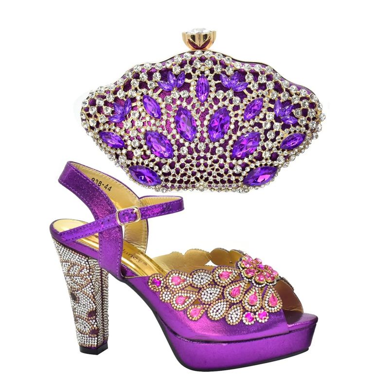 Delicate rhinestone temperament elegant fashion high-heeled sandals with bag set_voghion.com