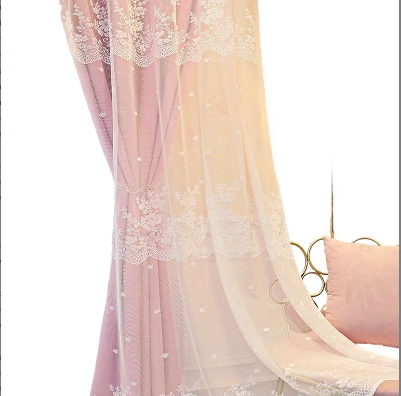 Korean Style Lace Jacquard Simple Curtain with Yarn Bedroom Living Room Double Layer Shading Sunscreen Thickened Custom Ready-Made Curtain_voghion.com