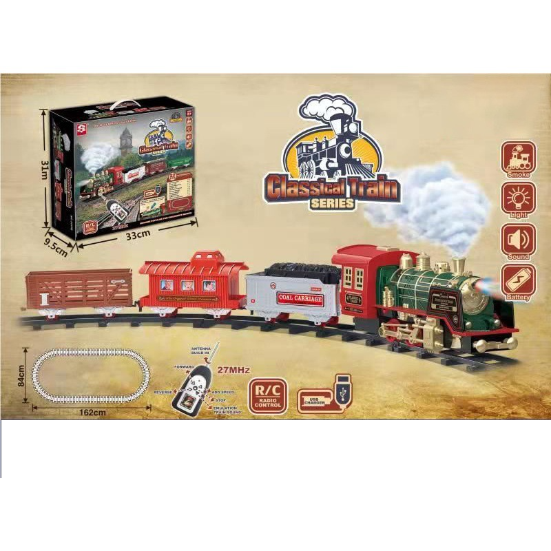 Unisex remote control rail car children's toy smoking steam classical simulation sound assembly boy toy gift_voghion.com