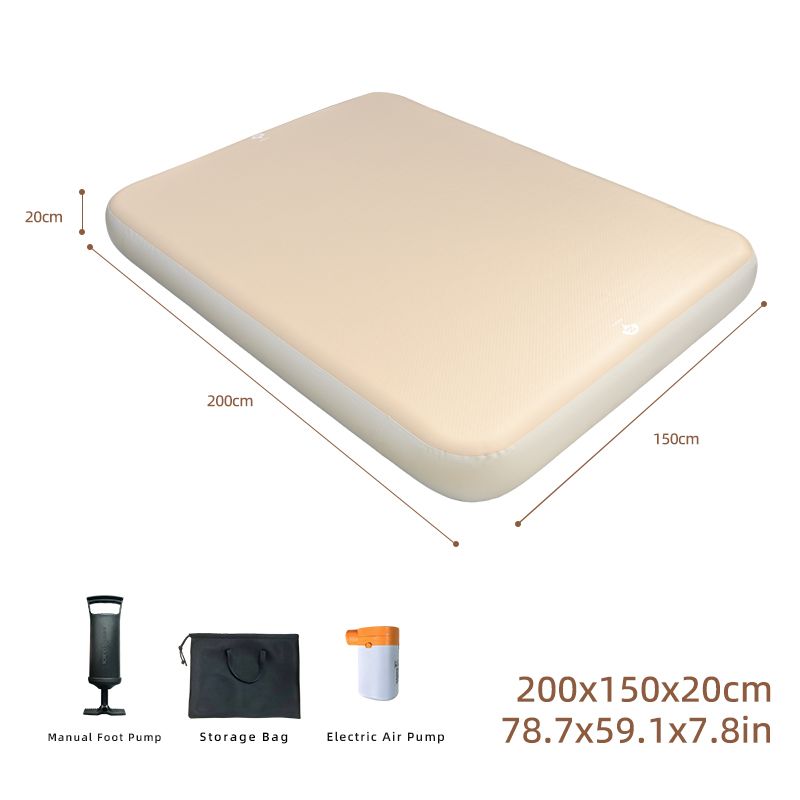 Matelas de camping gonflable compact sans PVC, offrant un soutien optimal et une grande stabilité, avec pompe intégrée pour tentes de glamping._voghion.com