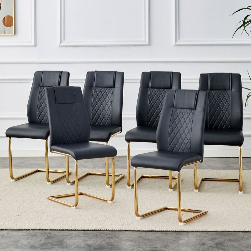 Modern Dining Chairs With Faux Leather Padded Seats, Dining Room Chairs, Gold Metal Leg Upholstered Chairs, Suitable For Kitchens, Living Rooms, Bed_voghion.com