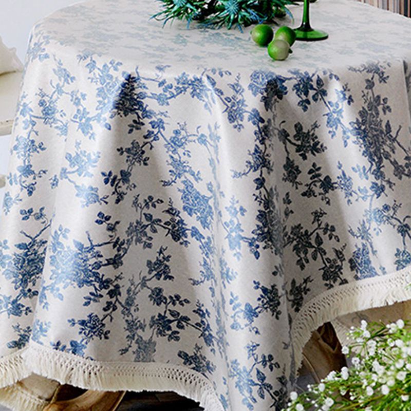 Polyester Tablecloth With Tassels – Waterproof Oil-Proof Rectangular Table Cover, Non-Slip Scandinavian Floral Print Dining Table Runner_voghion.com