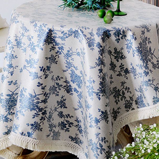 Polyester Tablecloth With Tassels – Waterproof Oil-Proof Rectangular Table Cover, Non-Slip Scandinavian Floral Print Dining Table Runner_voghion.com