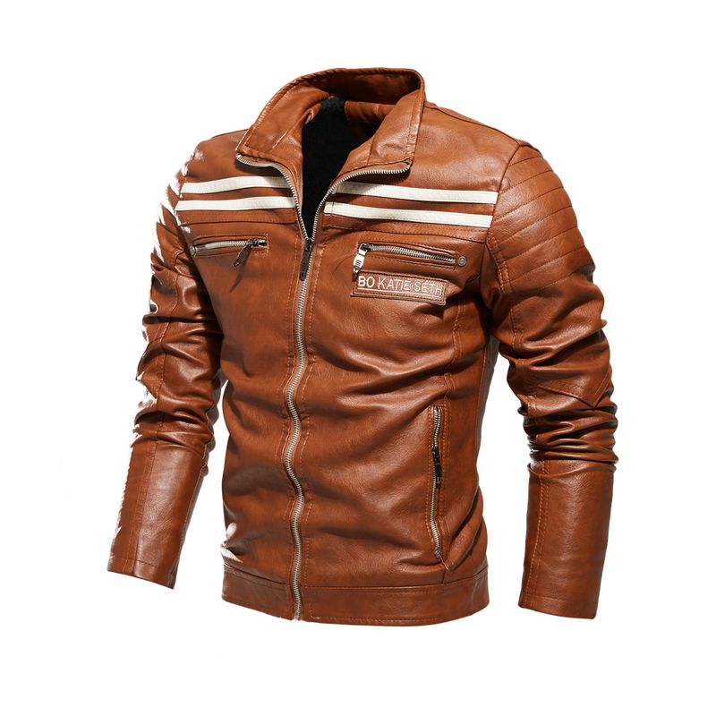 Cross-Border-Herrenjacke, Biker-Anzug, neue Jacke, gestreifte Lederjacke, Cross-Border-Exklusiv, Fleece-Lederjacke, exklusiv für Herren_voghion.com