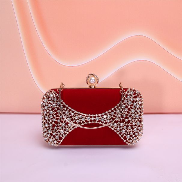 Hot Style Of The Season, Noble And Elegant Metal Hollow Carved Velvet Pearl Handle Evening Party Clutch Bag_voghion.com