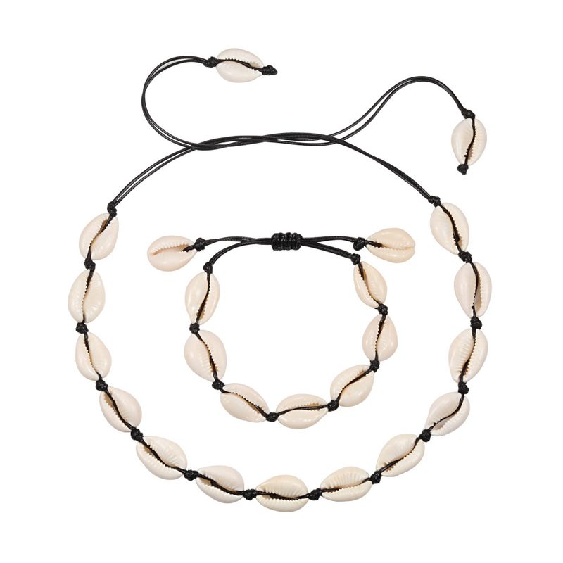 Conjunto de joias de tecido estilo havaiano, colar de concha, pulseira artesanal, corrente de clavícula, tornozeleira, local de praia_voghion.com