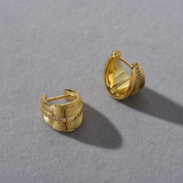 Orecchini a bottone geometrici minimalisti da donna con dettagli in zircone, elegante design con intarsi in filo per l'uso quotidiano (oro e argento)_voghion.com