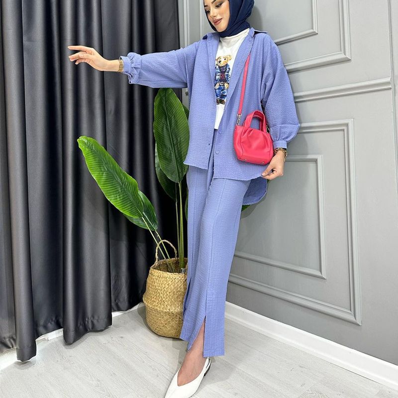 Women's Clothing Spring And Summer New Fashion Loose Wrinkled Cloth Long Sleeved Shirt Trousers Suit_voghion.com