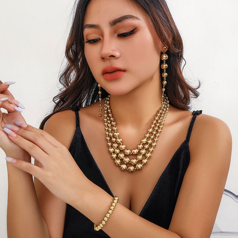 3Pcs Choker Necklace for Women Stacking Bead Dangele Earring Cuff Bracelet Multi Layered Bead Statement Necklace Jewellery Set for Women_voghion.com