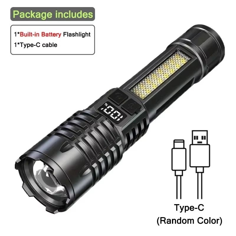 Krachtige LED-zaklamp, krachtige TYPE-C oplaadbare COB-zaklamp met zijlicht voor kamperen en wandelen in de buitenlucht_voghion.com